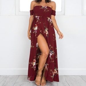 Dresses - Romantic Floral Off the Shoulder Maxi Dress Dresses - Romantic Floral Off the Shoulder Maxi Dress